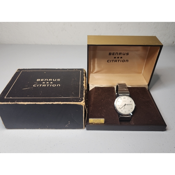 Vintage Benrus Citation Quartz Silver-Tone Watch with Original Box