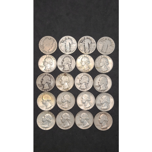 Assorted Years/Mint Marks 90% Silver Washington Quarters - Face Value: $5.00