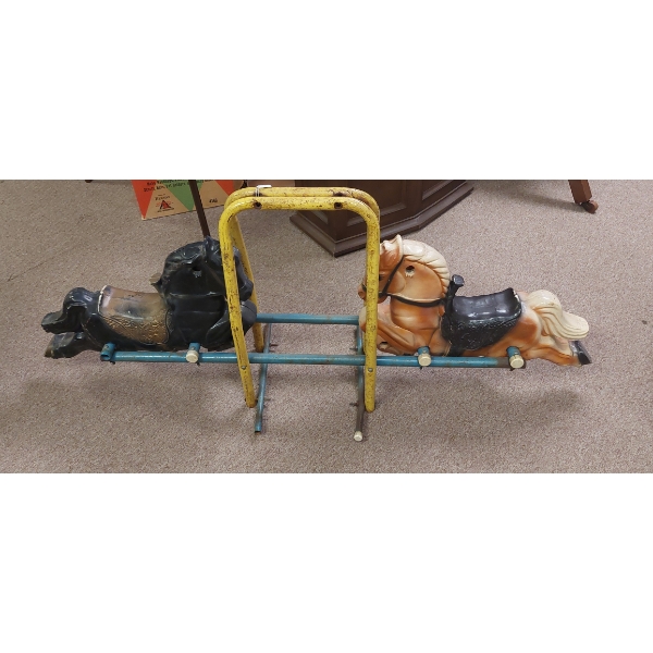 Circus & Carnival - Vintage Dual Pony Carnival Kiddie Ride Section  56 x 23 - Just Needs Wooden Pegs