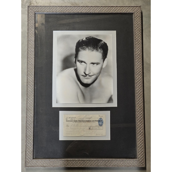 Errol Flynn with Check Signed by Errol - Custom Frame 23 x 16 3/8