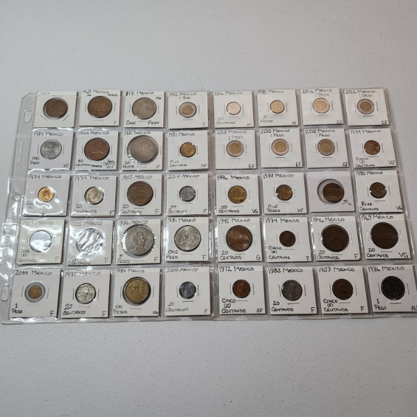 Two Binder Pages Filled with Assorted Mexico Coins 