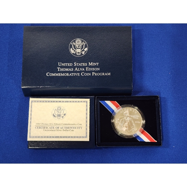 2004 Thomas Allan Edison Commemorative 90% Silver Proof Dollar