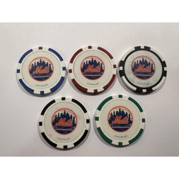 New York Mets Clay Poker Chip Set - Mint Condition - Complete Set 5 Chips