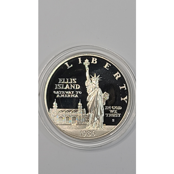 1986-S Ellis Island Statue of Liberty Centennial Commemorative 90% Silver Proof Dollar
