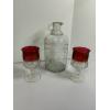 Image 1 : White House Vinegar Glass Bottle with 2 Gorgeous Red Rimmed Wine Glasses