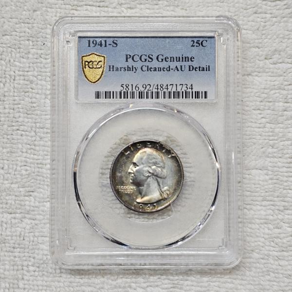1941-S Washington 90% Silver Quarter Graded by PCGS as "Genuine - Harshly Cleaned"