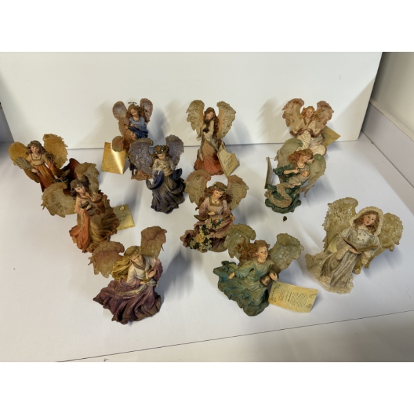 Angel Statues - Set of 11 Angels with Certificate of Authenticity Card and Charm 
