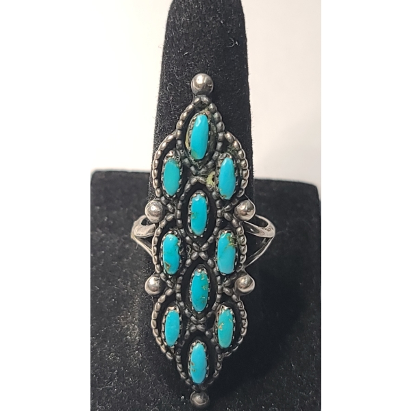 Exquisite Vintage Native American Sterling Silver & Turquoise Ring - Size 8.5 - Weight: 7.4g