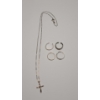 Image 1 : Sterling Silver Cross 19" Necklace With Diamonds & Sterling Silver Rings - Total Weight: 10.4g