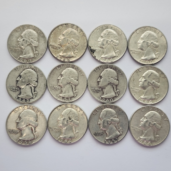 $3.00 Face Value of Assorted Years U.S. Washington 90% Silver Quarters