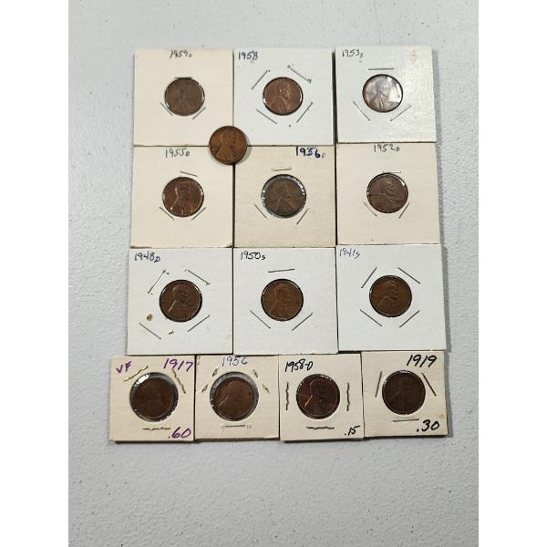 x14 Assorted Years United States Lincoln Wheat Cents 