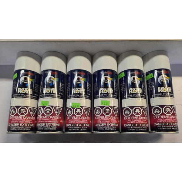 Six Brand New 11OZ Cans Of White PlastiKote Spray Paint 