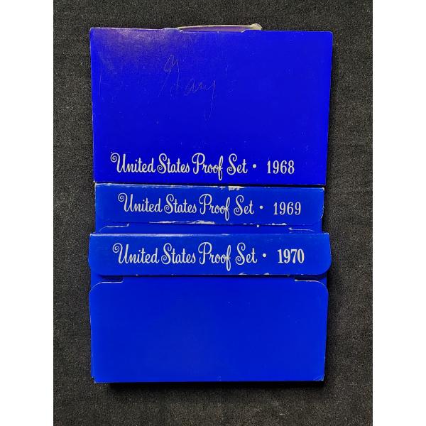 United States Proof Sets Featuring 40% Silver Half Dollars - 1968, 1969 & 1970 - In Original Box