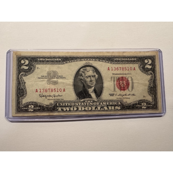 1963 United States Jefferson $2.00 Bill With RED SEAL - Incredible Bill