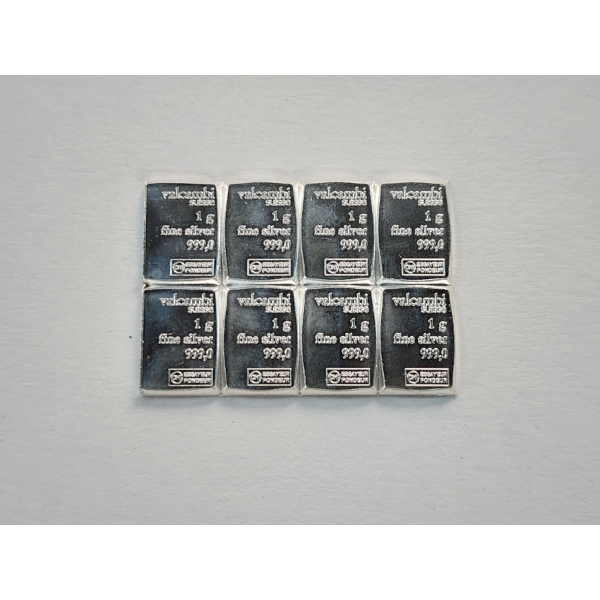 8 - Valcambi Suisse 1 Gram .999 Fine Silver Bars - Mint Condition