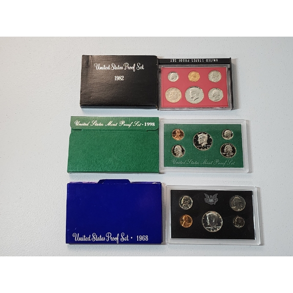 x3 United States Proof Sets:  1982, 1998, 1968 In Original Packaging