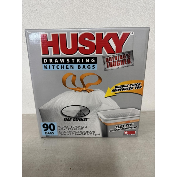 Brand New Husky Heavy Duty 13 Gallon Kitchen Garbage Bags - Box of 90