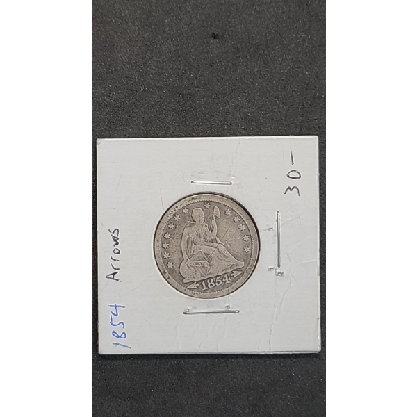 United States 1854 Liberty Seated 90% Silver Quarter With Arrows