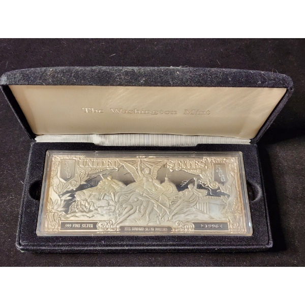 One Half Pound .999 Fine Silver $500 Silver Certificate Bar - Beautiful Artwork!