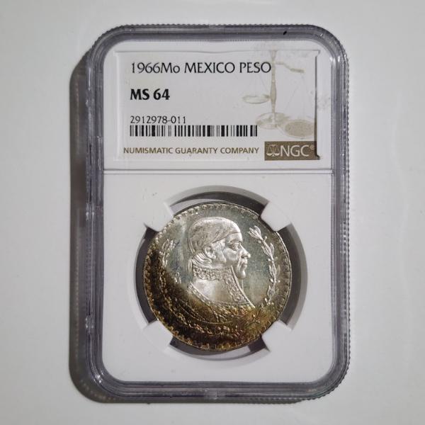 NGC MS64 Graded 1966Mo Mexican Peso ~ 10% Silver Coin Graded Mint State By NGC!