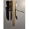 Image 1 : (2) Knives - Folding Knife with Pearl Handle and Double Sided Knife with Leather Sheath