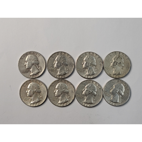 Assorted Years/Mint Marks 90% Silver Washington Quarters - Face Value: $2.00	