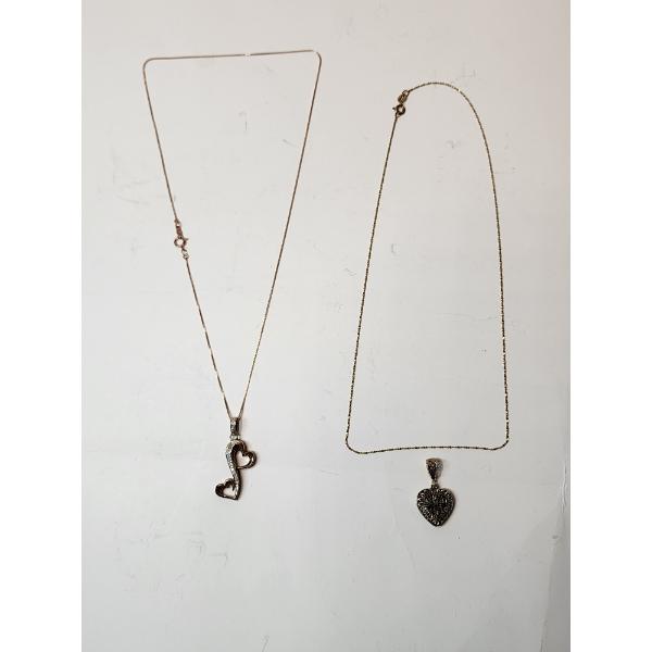 2 Sterling Silver Necklaces with Heart Pendants - Total Weight 7.2g 
