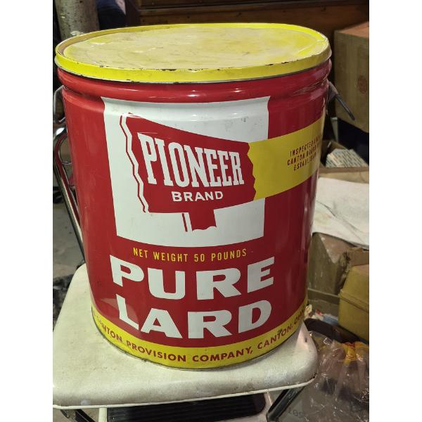 PICKUP IN CANTON - PIONEER LARD Advertising 5 Gallon Tin (Empty) - See Pics