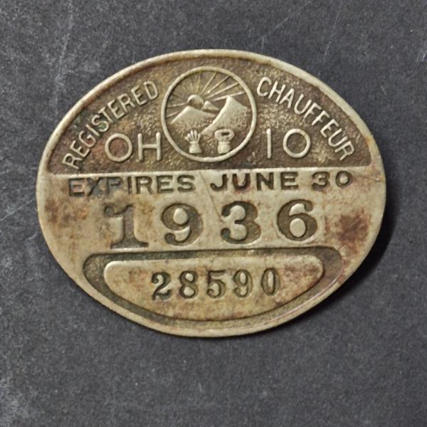VINTAGE 1936 OHIO STATE CHAUFFEUR BADGE - SEE PICS