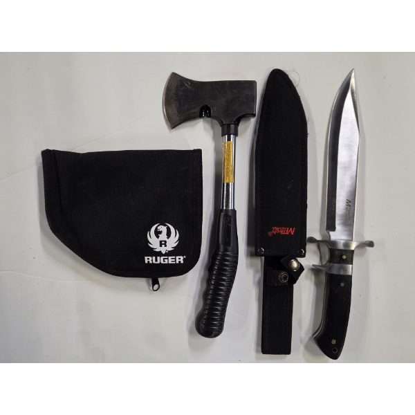 Coleman 13'' Stainless Steel Camp Hatchet & Mtech Fixed 9'' Stainless Blade Survival Knife With Shea