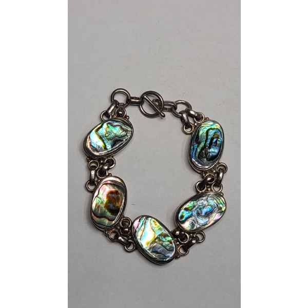 Sterling Silver 7" Bracelet With Abalone Inlay - Total Weight: 26.8g