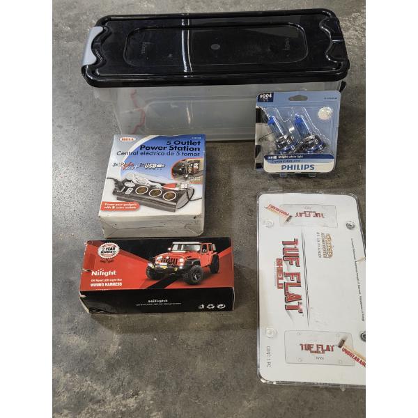 All Brand New- Storage Container, Phillips Headlight Bulbs, Light Bar Wiring Harness, Power Station 