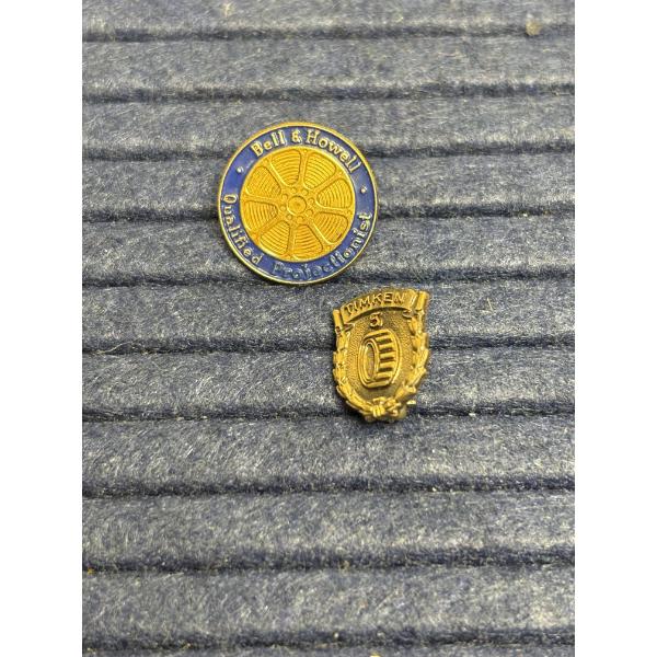 2 Gold Filled Pins - Bell & Howell Qualified Projectionist - Timken 5 Pin