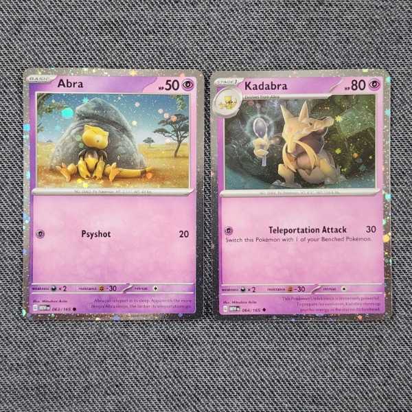 Abra 063/165 & Kadabra 064/165 Holo Pokemon Trading Card ~ Near Mint 