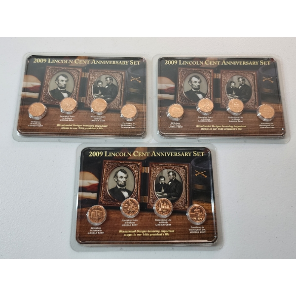 x3 Untied States Mint 2009 Lincoln Cent Anniversary 4-Coin Sets 
