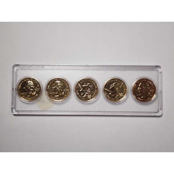 Five Assorted Gold Plated United States 2002 States Quarters in Nice Acrylic Display