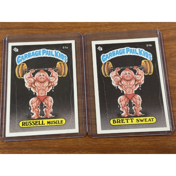 1985 Garbage Pail Kids - Russell Muscle & Brett Sweat Cards - 51A & 51B - Mint Condition
