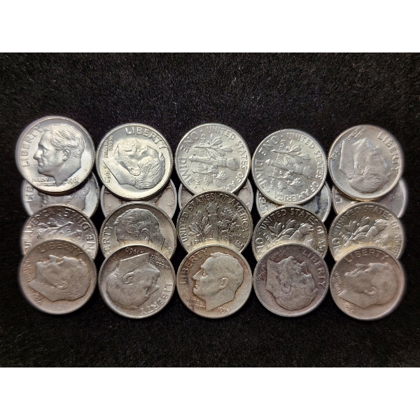 $2 Face Value in Assorted 90% Silver Dimes - Mostly in Great Condition!
