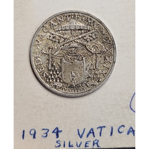 1939 Vatican City 5 Lire Sede Vacante 83.5% Silver Coin