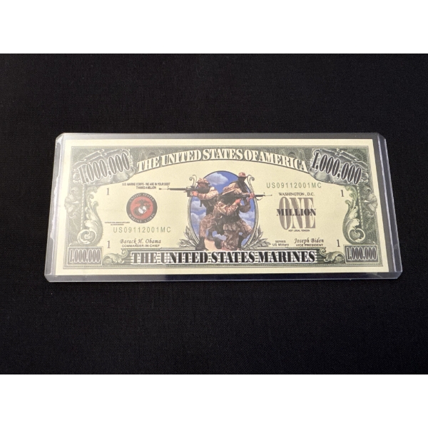 Limited Edition United States Marines Million Dollar Bill In Mint Condition In Protective Holder