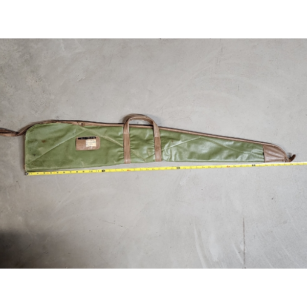 Vintage Green & Tan Leather Soft-Lined Zip-Up Rifle Case ~42in (Damaged - See Photos)