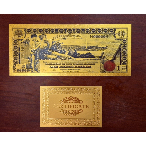 Pure 24k 999 Gold Foil United States 1896 Educational $1 Lg Note Processed in Pure GOLD wCOA