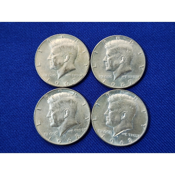 x4 1968/1967 40% Silver Kennedy Half Dollars - FV: $2.00