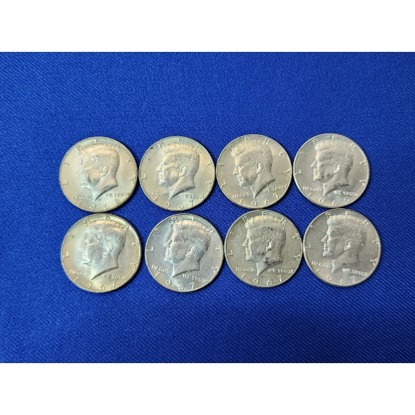 Lot of 8 Kennedy Half Dollars - 40% Silver FV: $4.00
