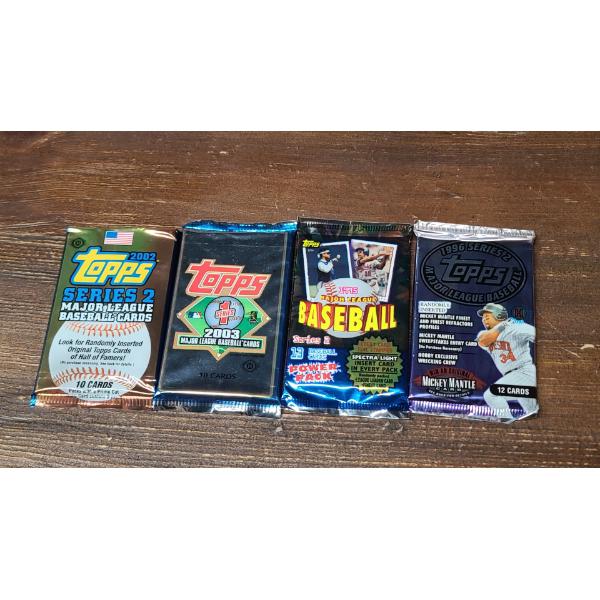 (4) Sealed Topps Major League Baseball Card Foil Packs Years: 1995, 1996, 2002 & 2000