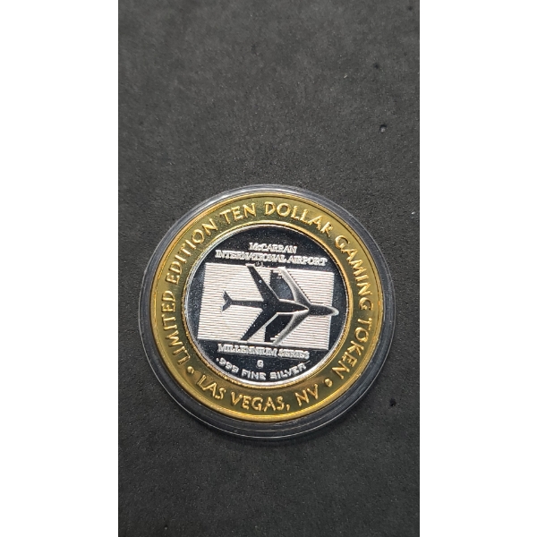 Limited Edition 1958 McCarren Airport Millennium Series G $10 Gaming Token With .999 Fine Silver 