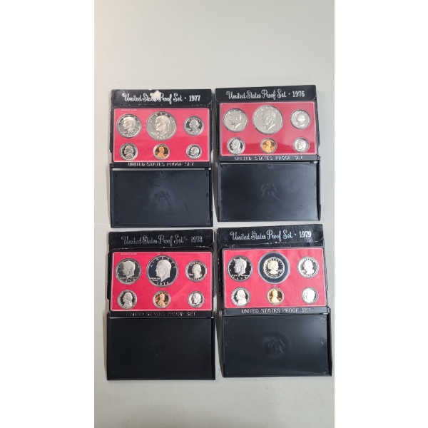 (4) Assorted Years United States Proof Coin Sets - Years: 1976, 1977, 1978, 1979