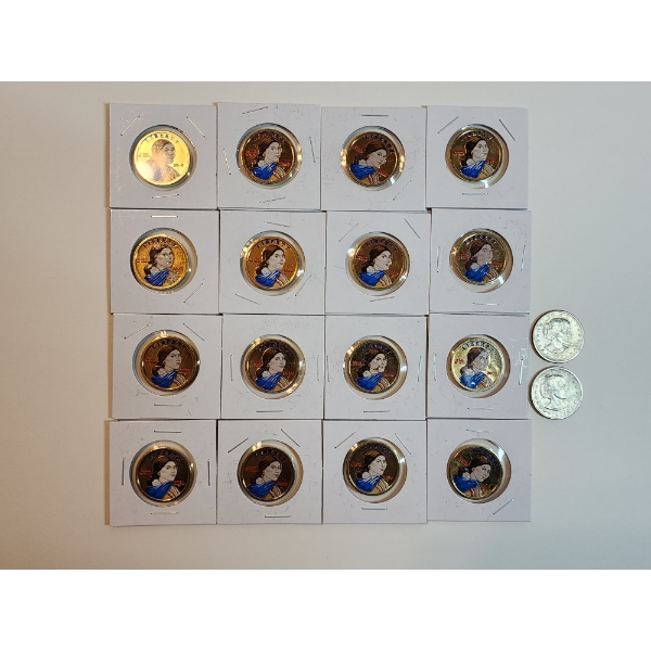 x16 Colorized 2000-P Sacagawea Dollar Coins & x2 1979 Susan B. Anthony Dollar Coins FV: $18