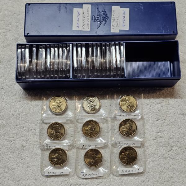Collection of US Dollar Coins including Sacagawea Golden Dollars and Presidential Dollars FV: $33.00