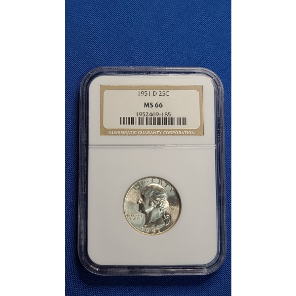 NGC 1951-D MS 66 90% Silver Washington Quarter
